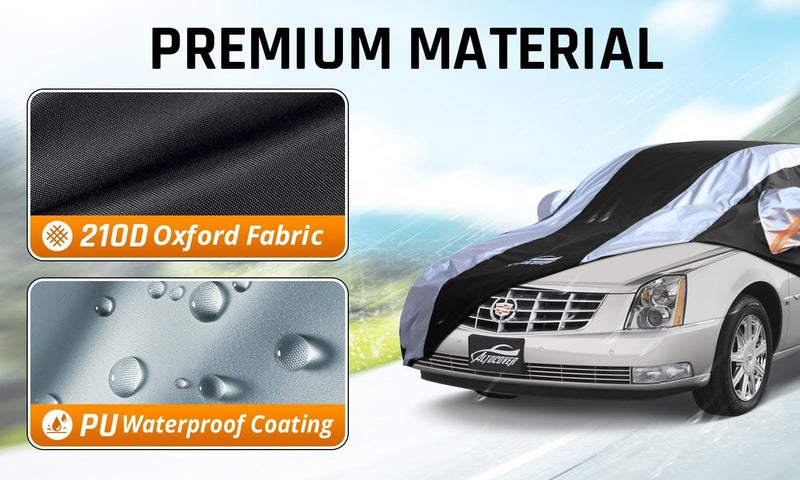 AltoCover Car Cover Waterproof All Weather with Silver Strip Design, Custom Fit for DTS(2006–2011), XTS(2013-2019), CT6(2016-2020), DTS Accessory with Door Zipper & Windproof Straps - Image 3